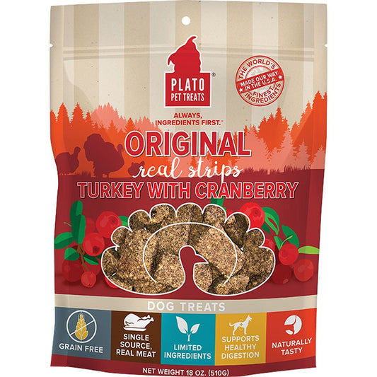 Plato Dog Strp Grain Free Turkey Cranbury 18oz,
