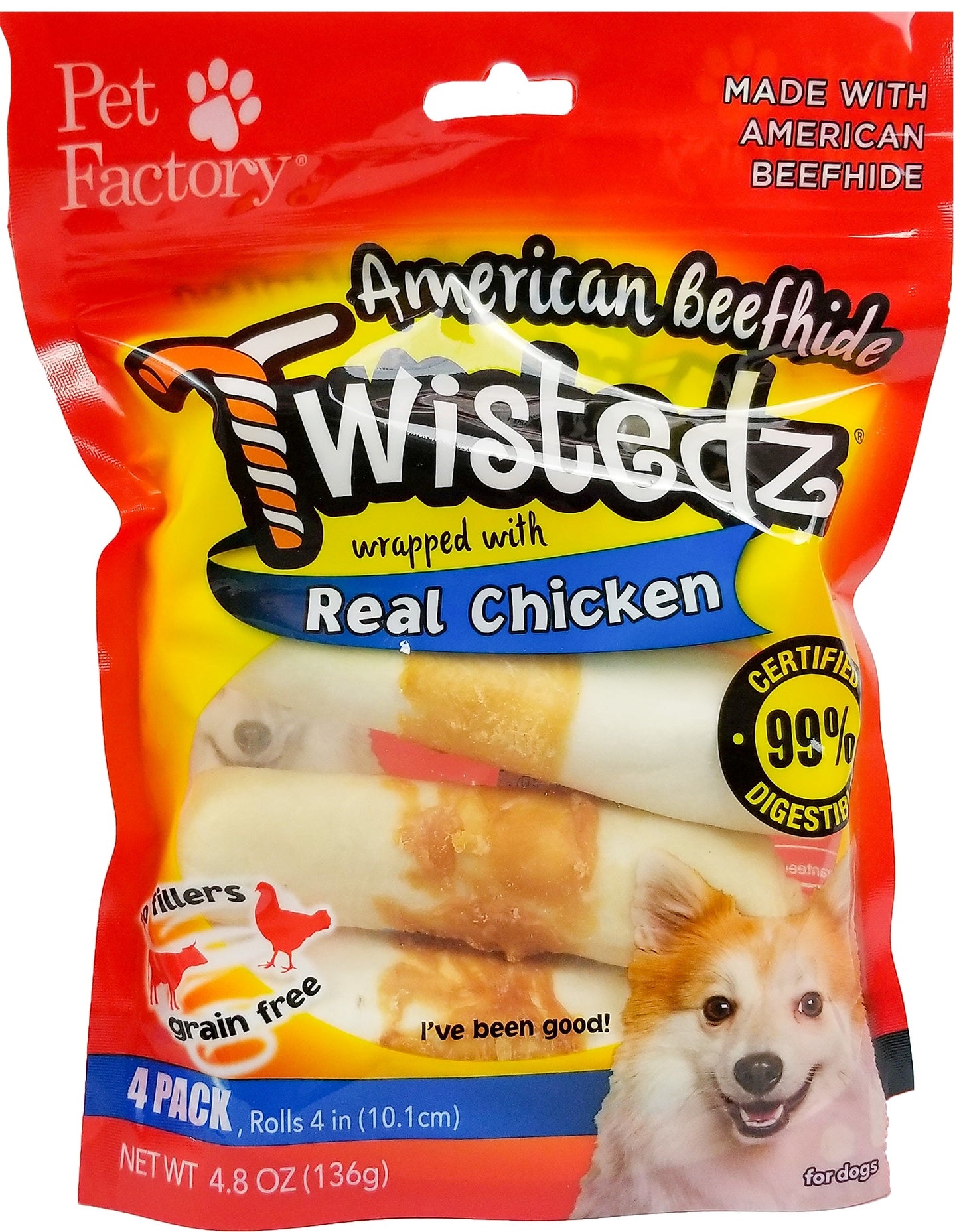 Pet Factory - Twistedz American Beefhide Rolls w/ Meat Wrap Dog Treats