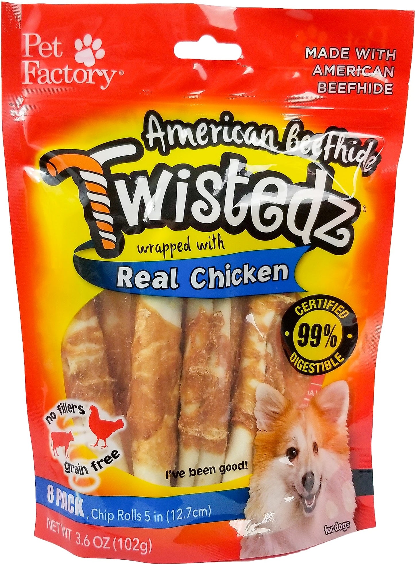 Pet Factory - Twistedz American Beefhide Chip Rolls with Meat Wrap 5" Dog Treats