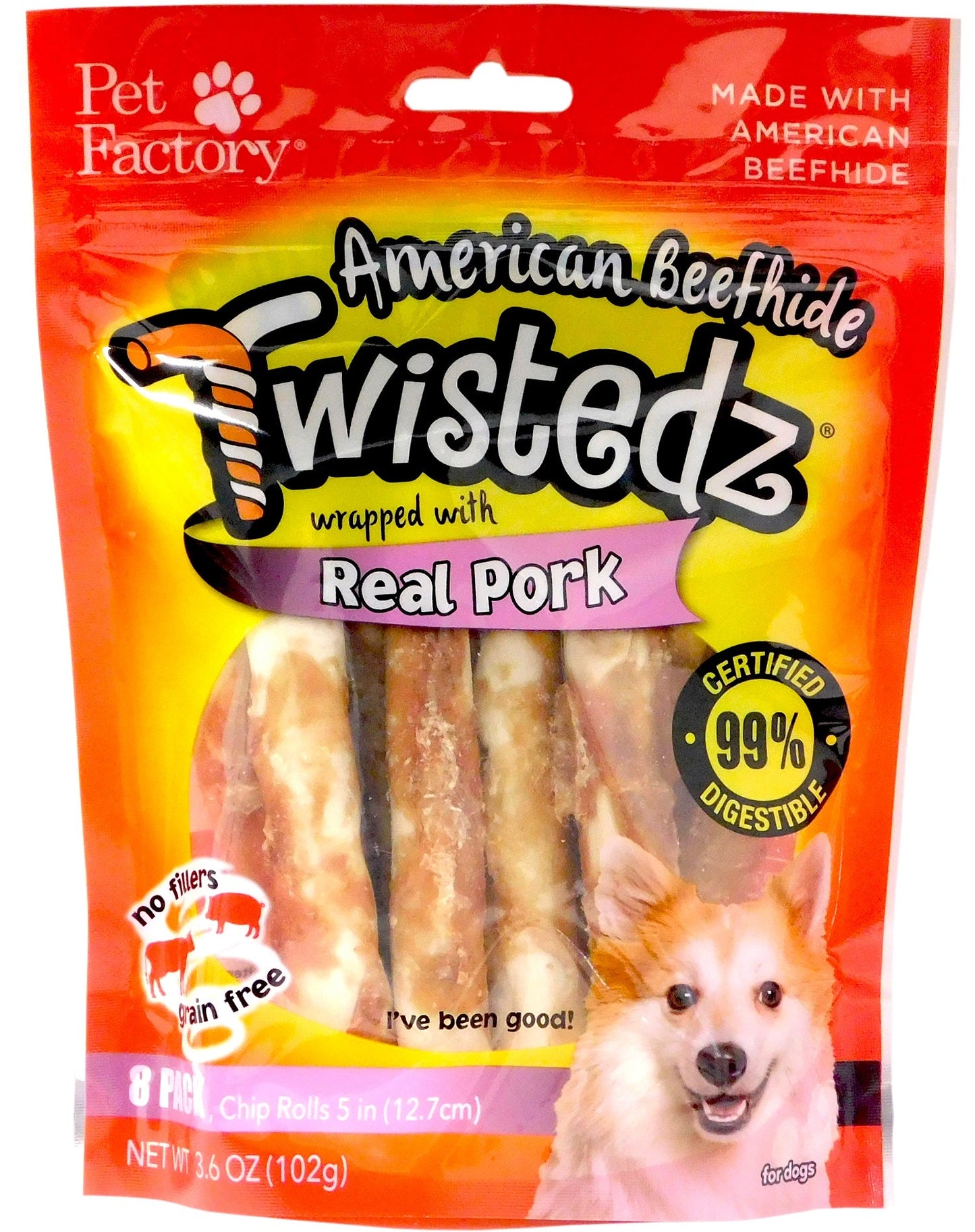 Pet Factory - Twistedz American Beefhide Chip Rolls with Meat Wrap 5" Dog Treats