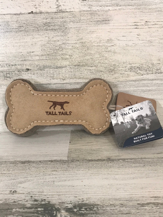 Tall Tails Natural Wool & Leather Bone Dog Toy, 6"