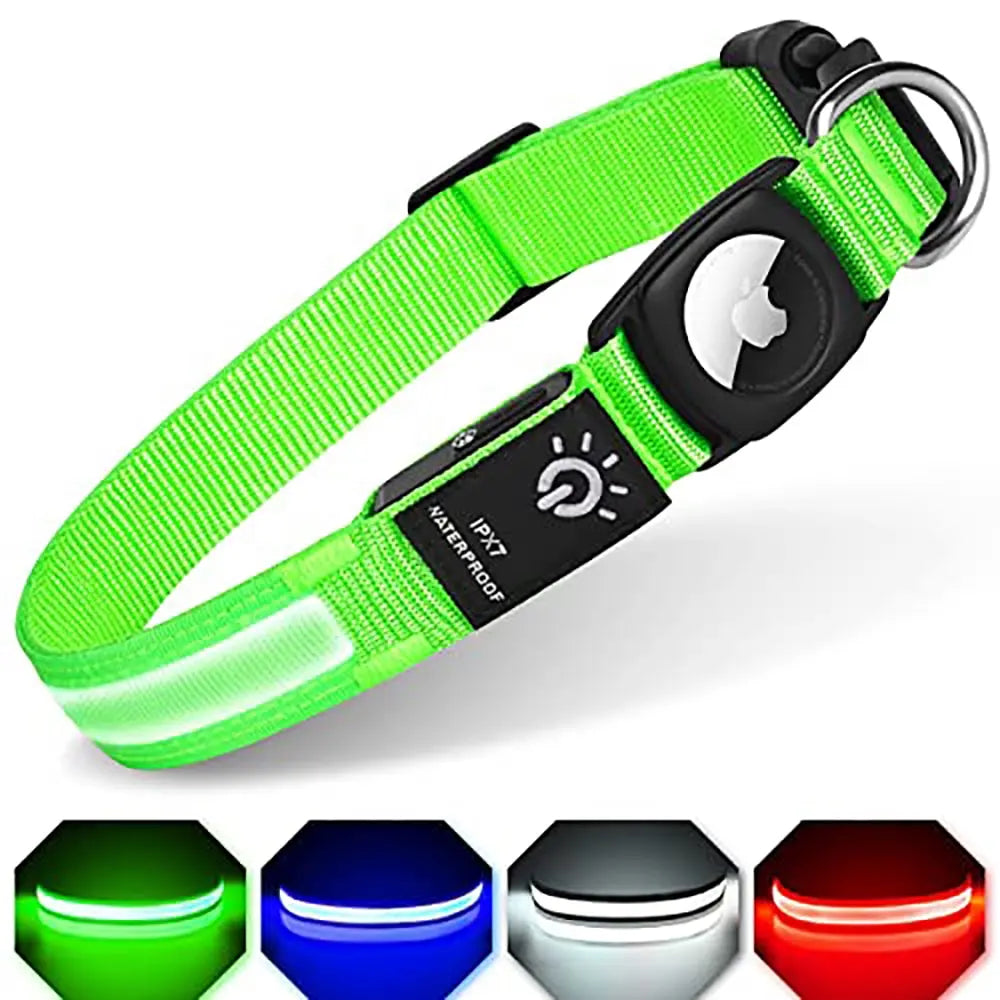 Quick Release Dog Collar w/ AirTag Holder & LED Light | GROOMY