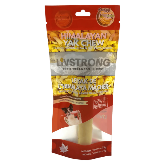 Livstrong Himalayan Yak Cheese Treat With Coconut & Banana Medium Dog Treats Medium | PetMax Canada