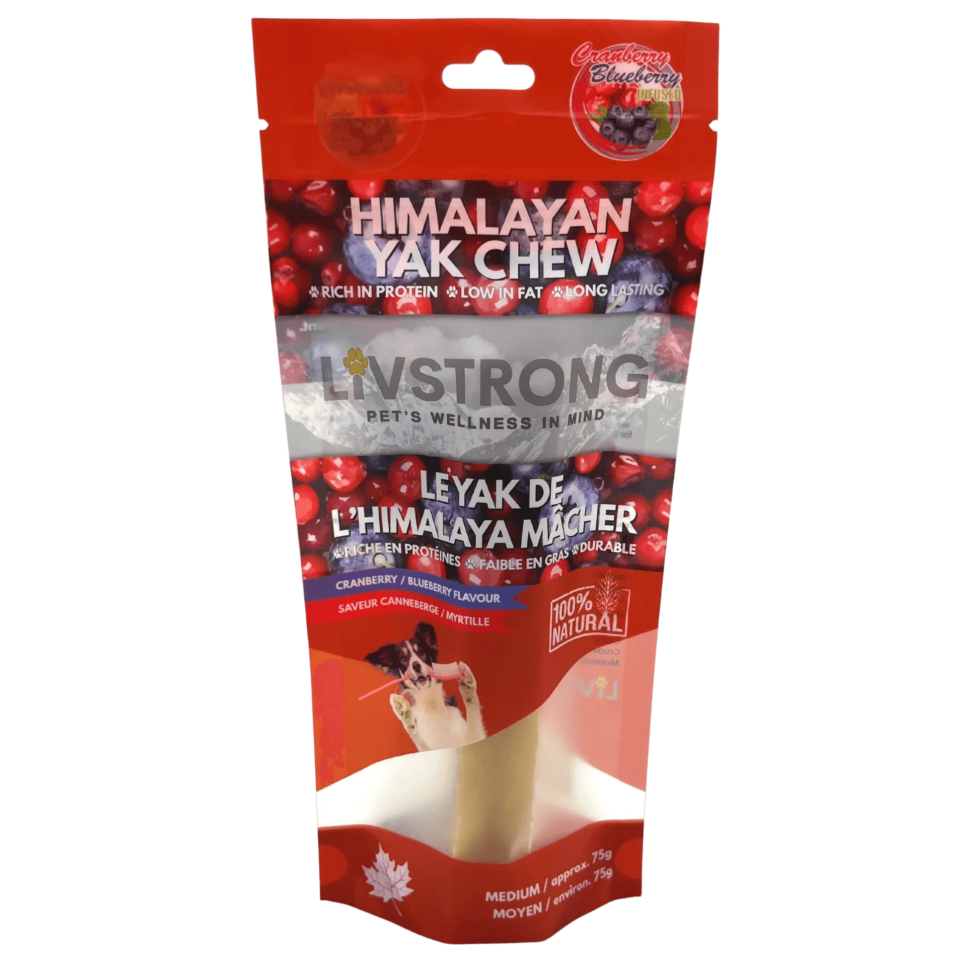 Livstrong Himalayan Yak Cheese Treat With Cranberry & Blueberry Medium Dog Treats Medium | PetMax Canada