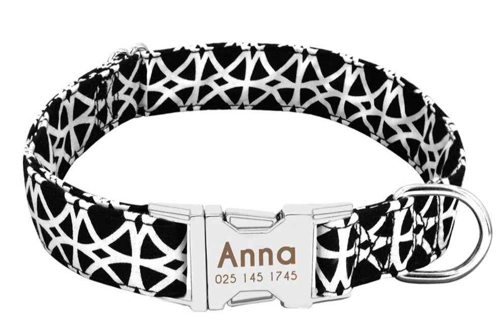 Custom Large Dog Collar Cute Print Personalized Pet Collar Nylon Puppy Dogs ID Collars Engraved Name for Small Medium Large Dog GROOMY