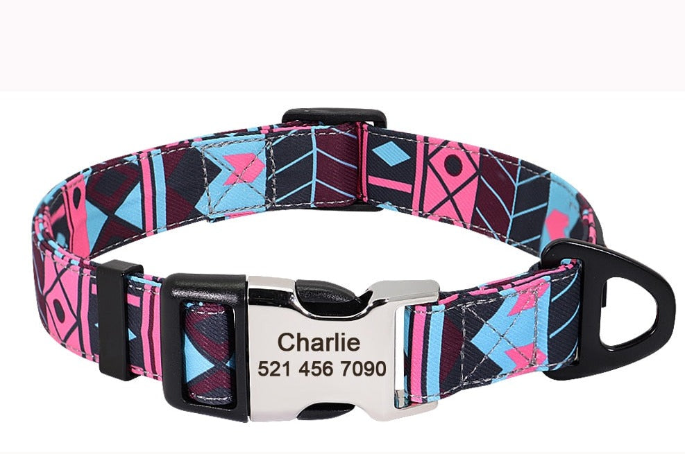 Custom Large Dog Collar Cute Print Personalized Pet Collar Nylon Puppy Dogs ID Collars Engraved Name for Small Medium Large Dog GROOMY