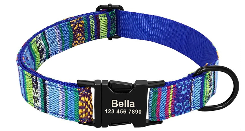 Custom Large Dog Collar Cute Print Personalized Pet Collar Nylon Puppy Dogs ID Collars Engraved Name for Small Medium Large Dog GROOMY