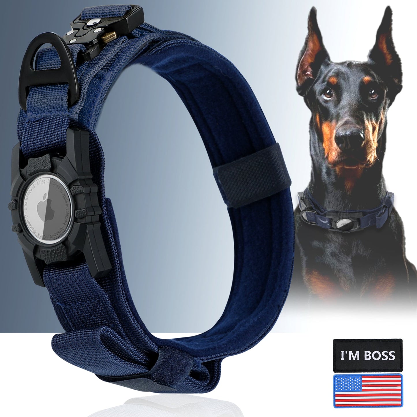 AirTag Dog Collar with Tactical Handle GROOMY