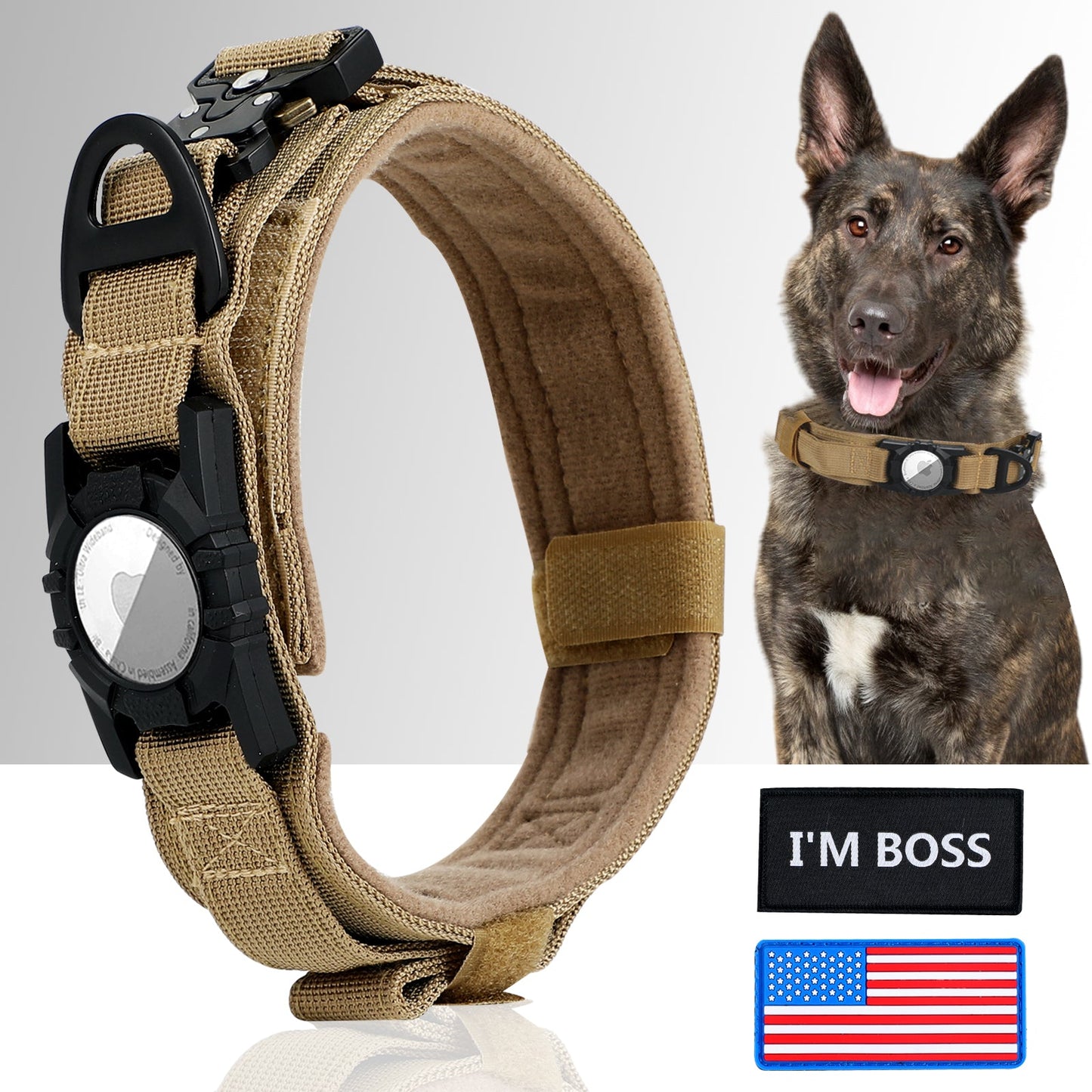 AirTag Dog Collar with Tactical Handle GROOMY