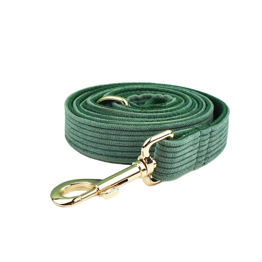 Dark Green Corduroy Dog Collar And Leash Set With Engraved Nameplate GROOMY