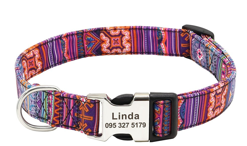 Custom Large Dog Collar Cute Print Personalized Pet Collar Nylon Puppy Dogs ID Collars Engraved Name for Small Medium Large Dog GROOMY
