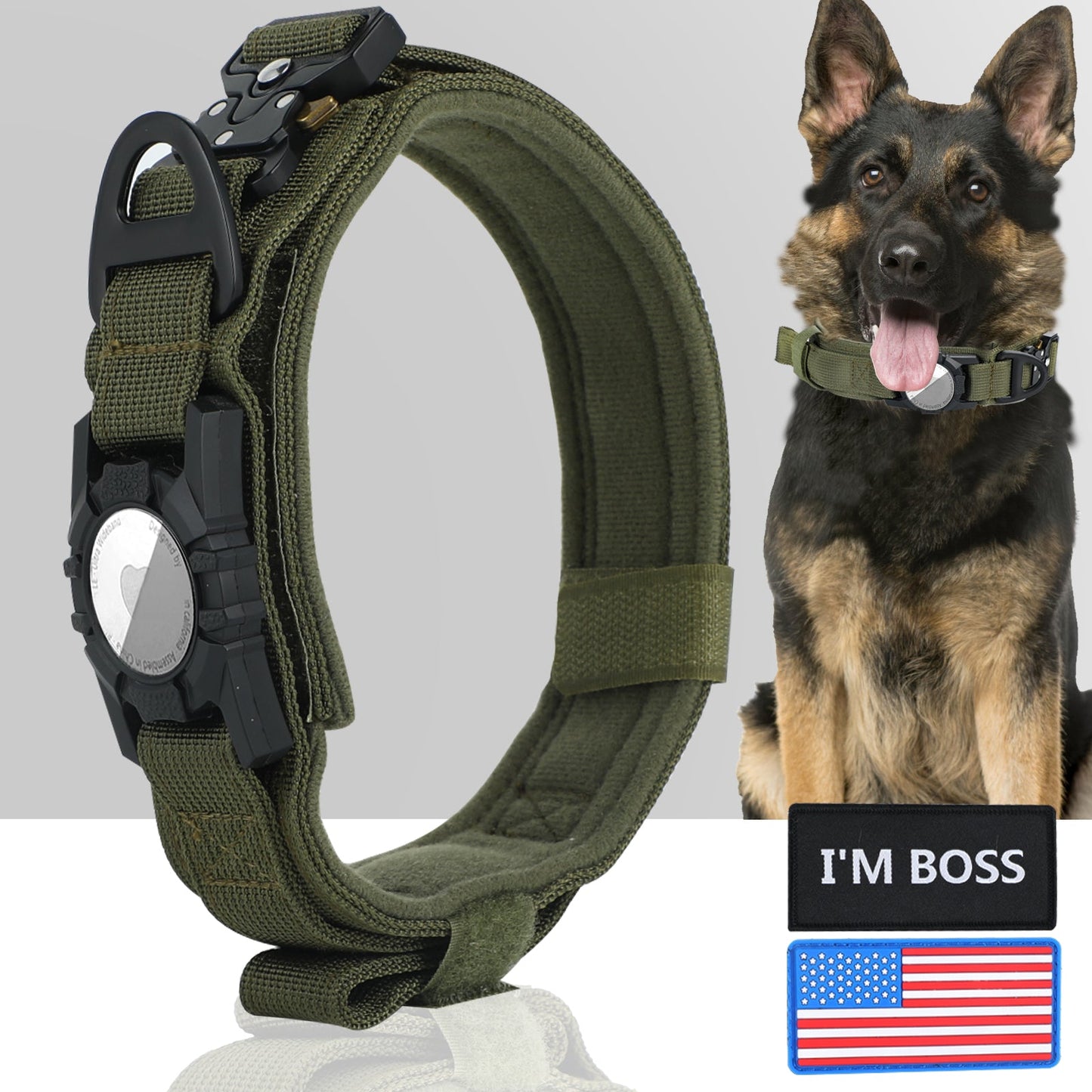 AirTag Dog Collar with Tactical Handle GROOMY
