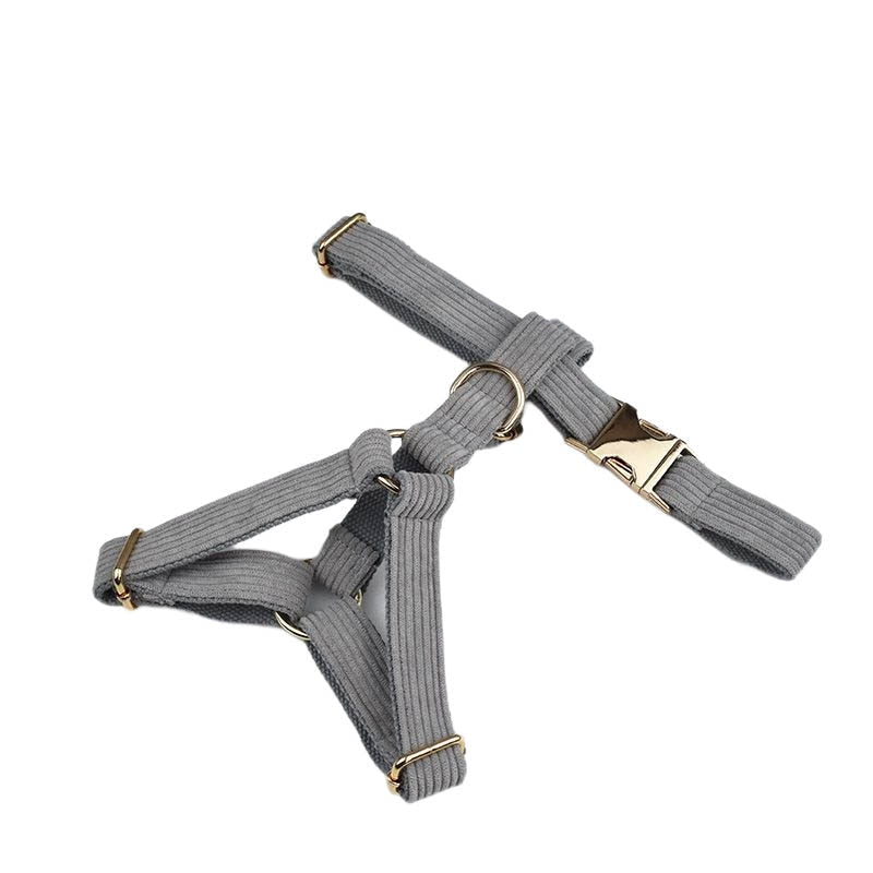 Light Grey Corduroy Dog Collar And Leash With Custom Engraved Nameplate GROOMY