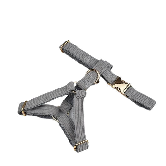 Light Grey Corduroy Dog Collar And Leash With Custom Engraved Nameplate GROOMY