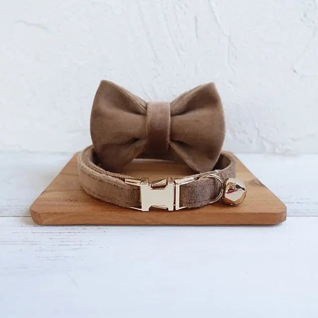 Velvet Cat Collar w/ Bowtie - Engrave Your Pet's ID GROOMY