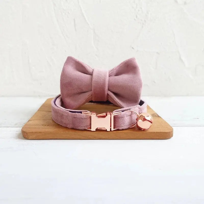 Velvet Cat Collar w/ Bowtie - Engrave Your Pet's ID GROOMY