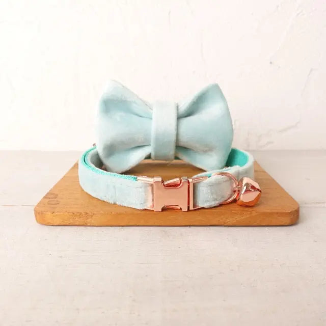 Velvet Cat Collar w/ Bowtie - Engrave Your Pet's ID GROOMY