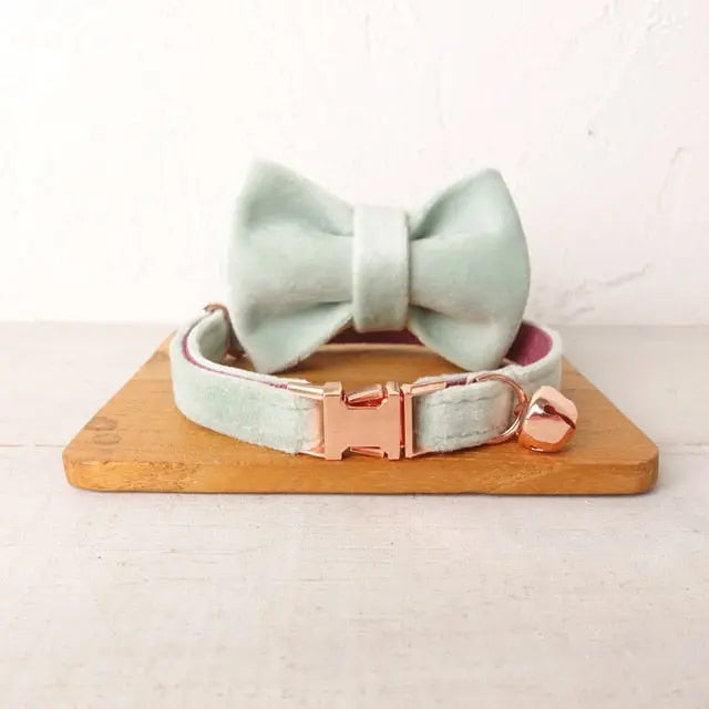 Velvet Cat Collar w/ Bowtie - Engrave Your Pet's ID GROOMY