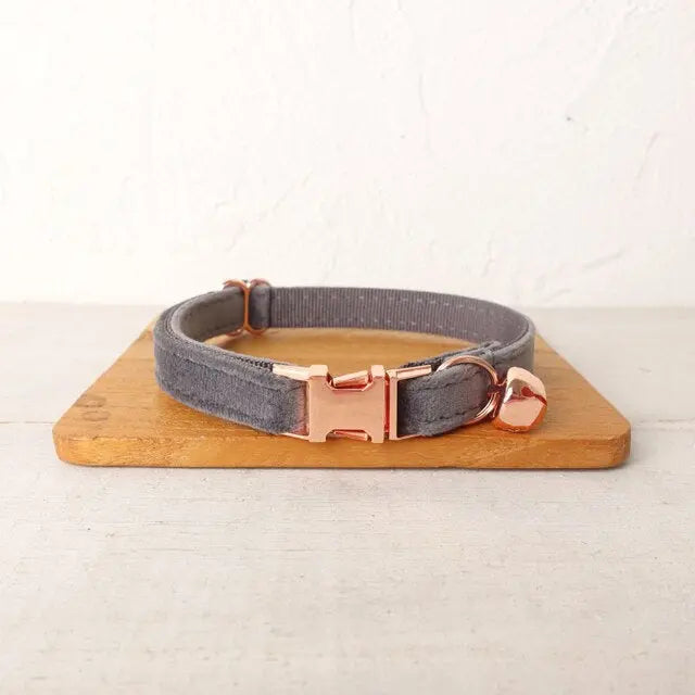 Velvet Cat Collar w/ Bowtie - Engrave Your Pet's ID GROOMY