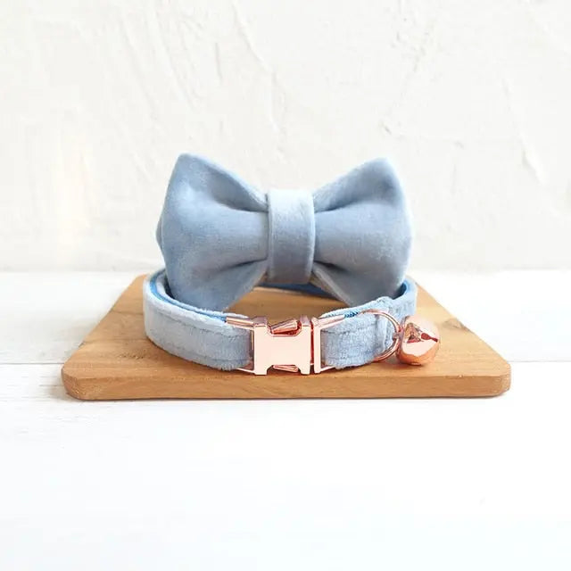 Velvet Cat Collar w/ Bowtie - Engrave Your Pet's ID GROOMY