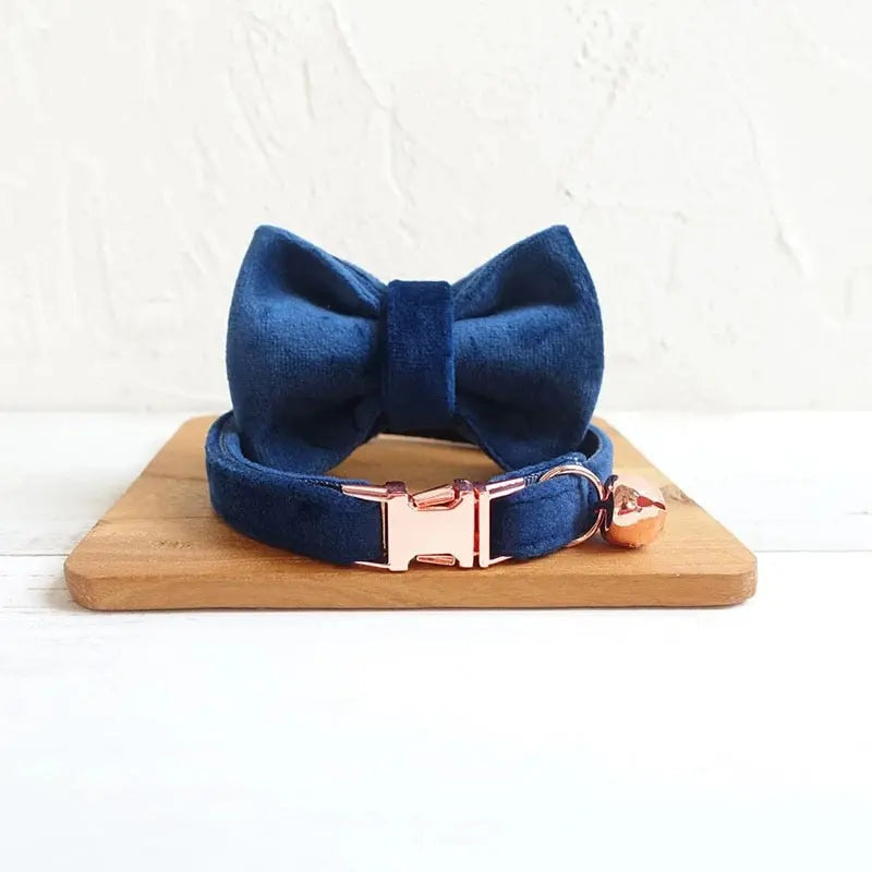 Velvet Cat Collar w/ Bowtie - Engrave Your Pet's ID GROOMY