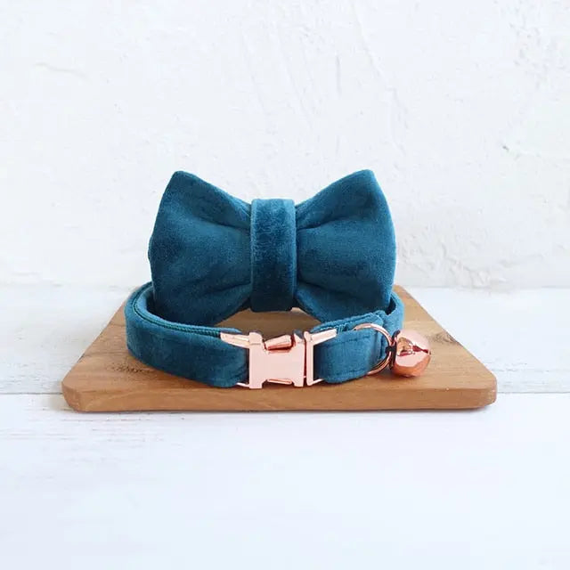 Velvet Cat Collar w/ Bowtie - Engrave Your Pet's ID GROOMY