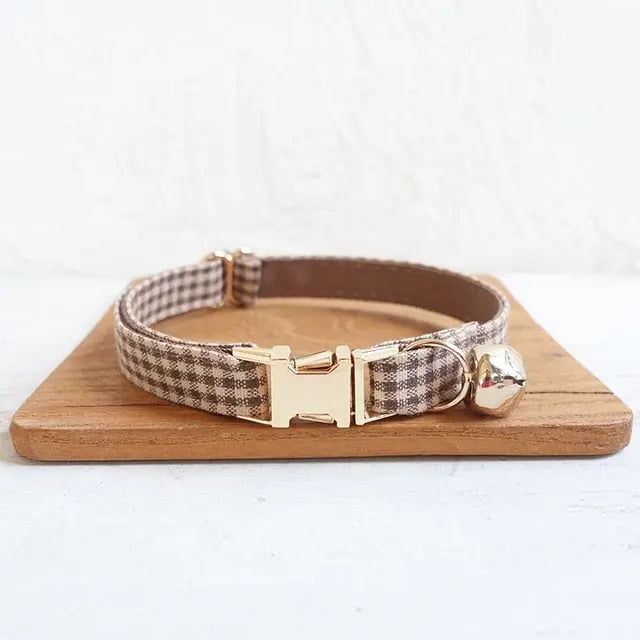 Velvet Pattern Cat Collar w/ Bowtie - Engrave Your Pet's ID GROOMY