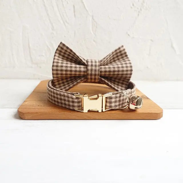 Velvet Pattern Cat Collar w/ Bowtie - Engrave Your Pet's ID GROOMY