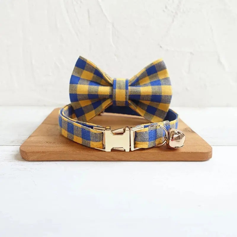 Velvet Pattern Cat Collar w/ Bowtie - Engrave Your Pet's ID GROOMY