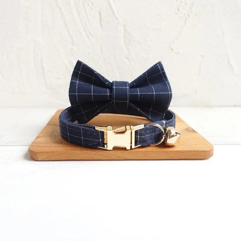 Velvet Pattern Cat Collar w/ Bowtie - Engrave Your Pet's ID GROOMY