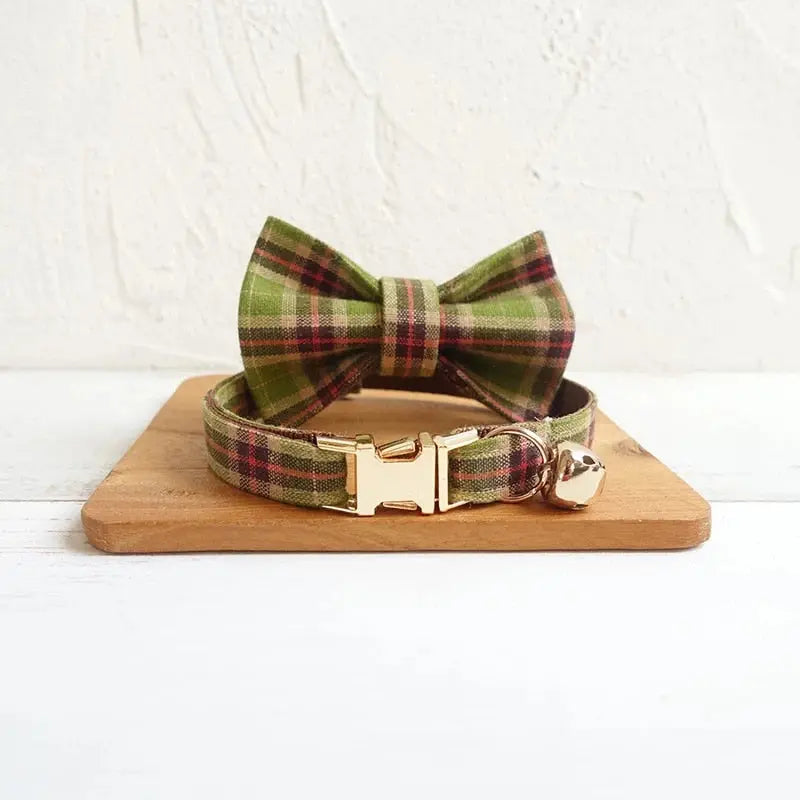 Velvet Pattern Cat Collar w/ Bowtie - Engrave Your Pet's ID GROOMY